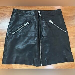 All Saints Black Leather Mini Skirt with Zipper Details